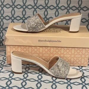 Jewel Badgley Mischka White and Silver Heels